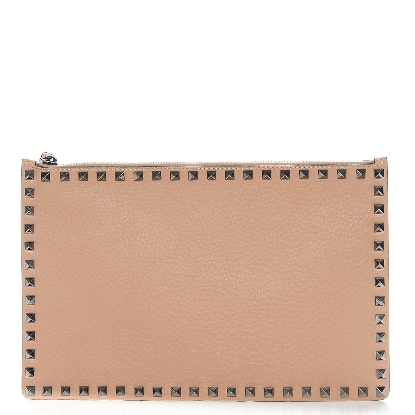 Pebbled Calfskin Large Rockstud Zip Pouch Soft Noisette