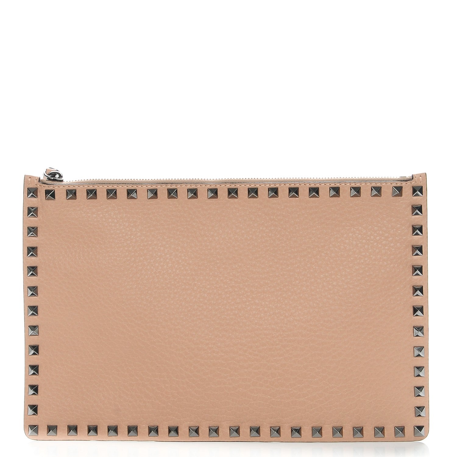 Valentino Garavani Pebbled Calfskin Large Rockstud Zip Pouch Soft Noisette 1 of 7