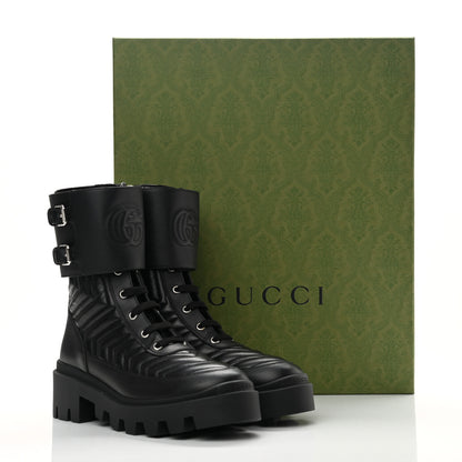 Gucci Nappa Frances GG Matelasse Platform Combat Boots 38.5 Black 9 of 9