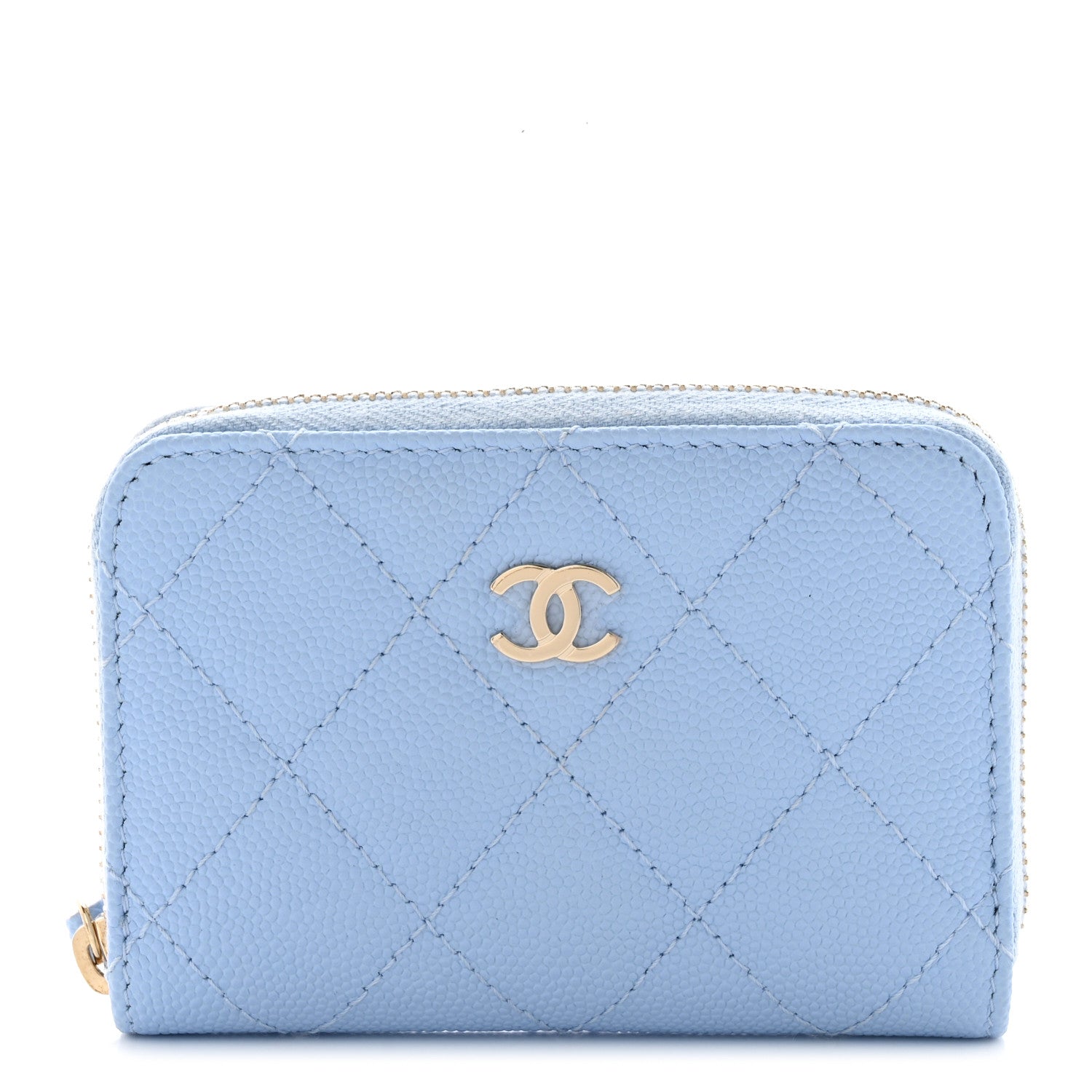 Chanel Caviar Quilted Zip Coin Purse Light Blue 1 of 7