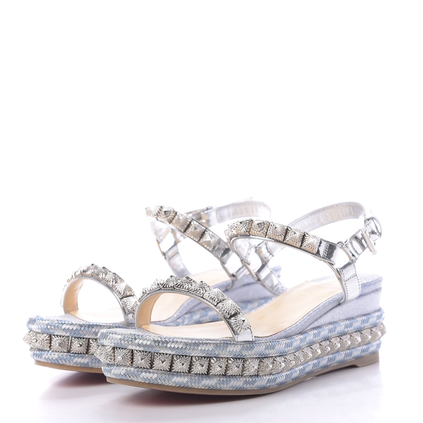 Patent Lurex Pira Ryad 60 Platform Sandals 36 Silver Blue