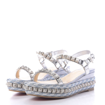 Christian Louboutin Patent Lurex Pira Ryad 60 Platform Sandals 36 Silver Blue 3 of 11