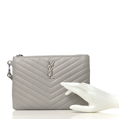Saint Laurent Calfskin Matelasse Chevron Monogram A5 Wristlet Granite 2 of 11