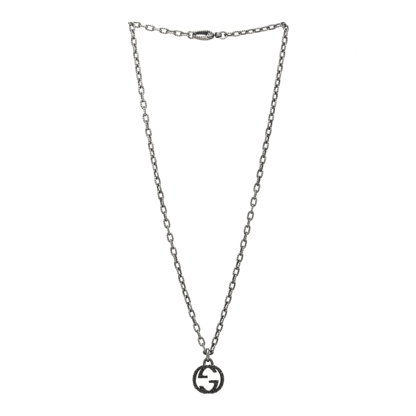 Sterling Silver Small Textured Interlocking G Pendant Necklace