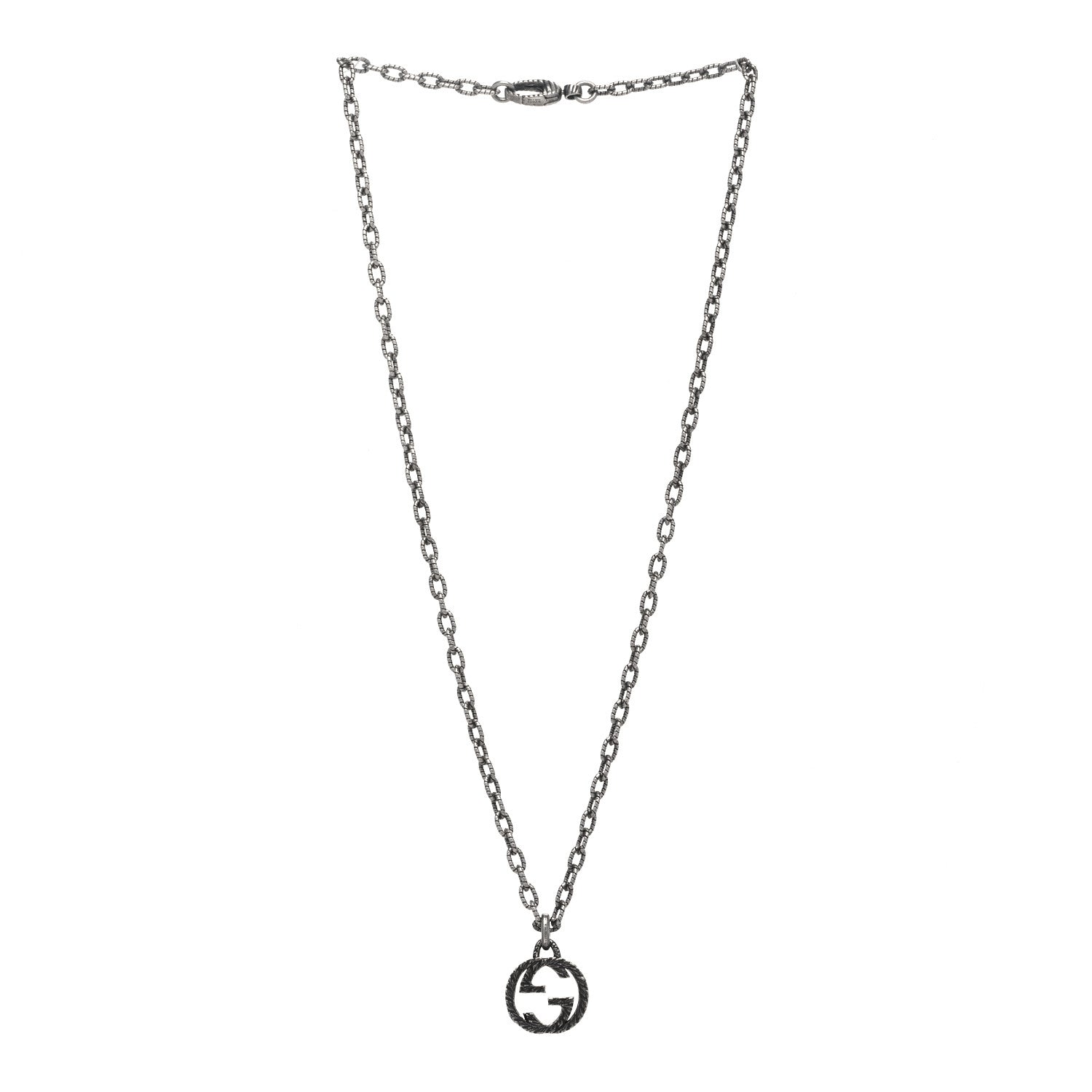 Gucci Sterling Silver Small Textured Interlocking G Pendant Necklace 3 of 5