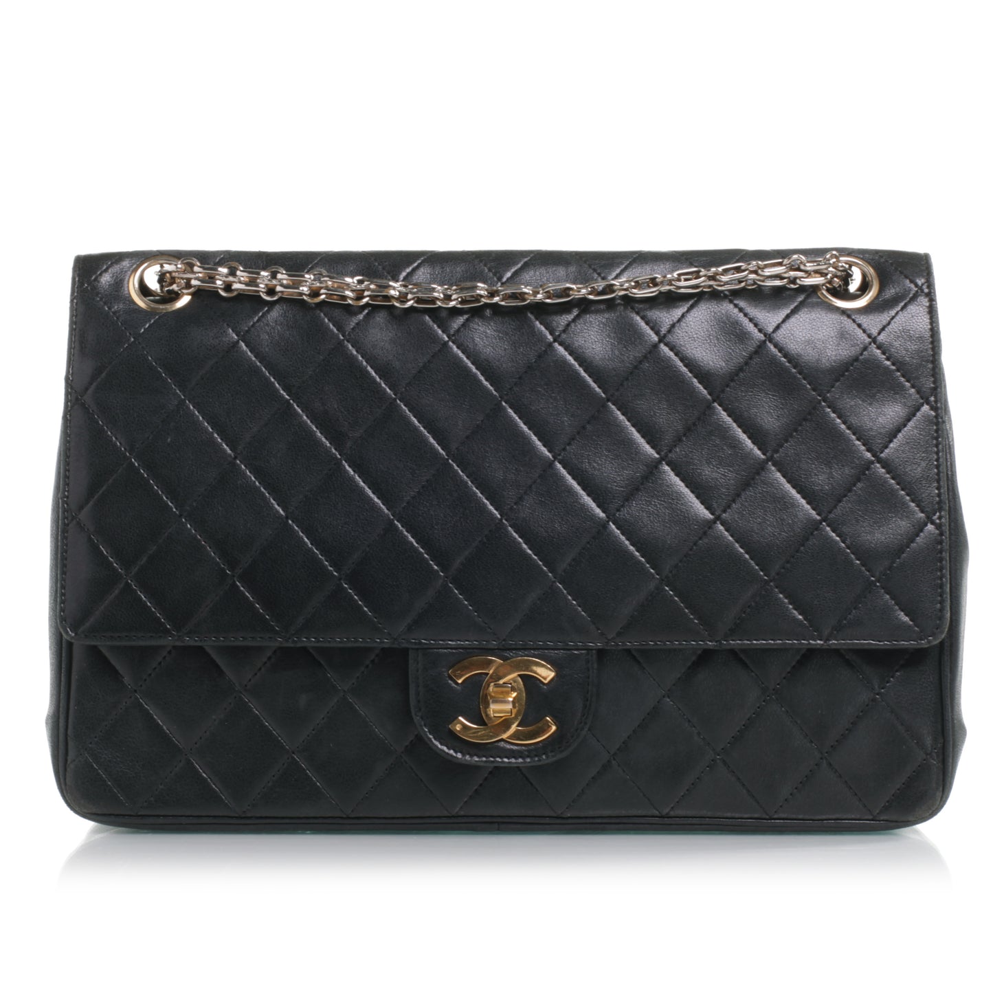 Lambskin Mademoiselle Chain Double Flap Black