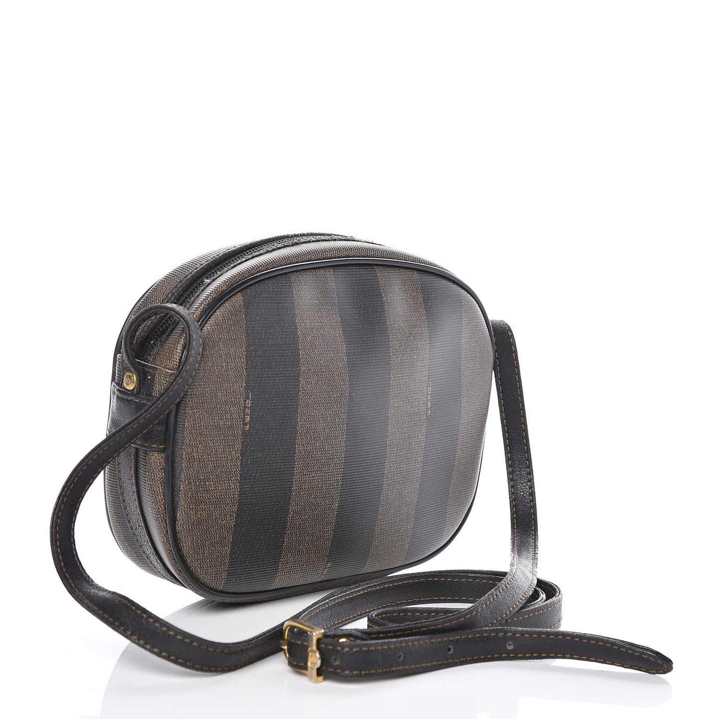 Calfskin Coated Canvas Pequin Crossbody Bag Tobacco