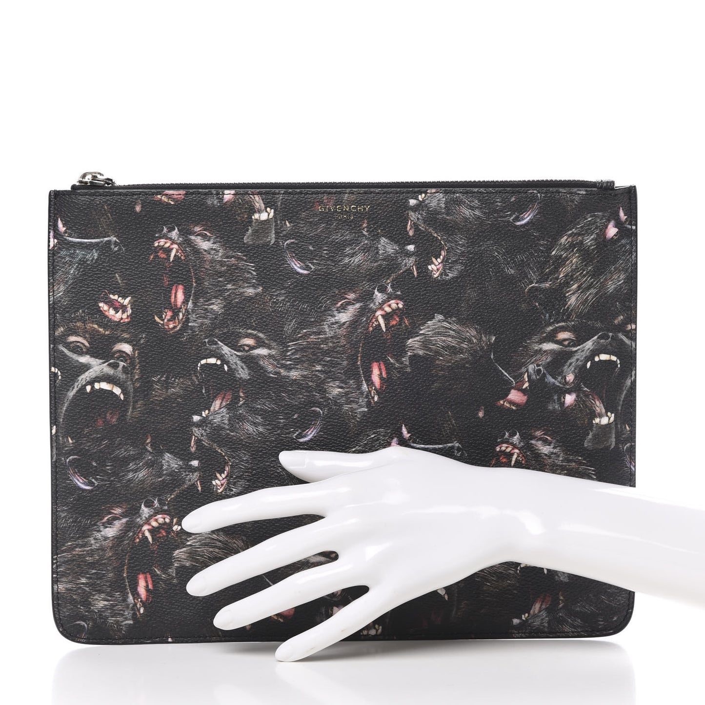 Coated Canvas All Over Monkey Brother Print Large Zip Pouch Black