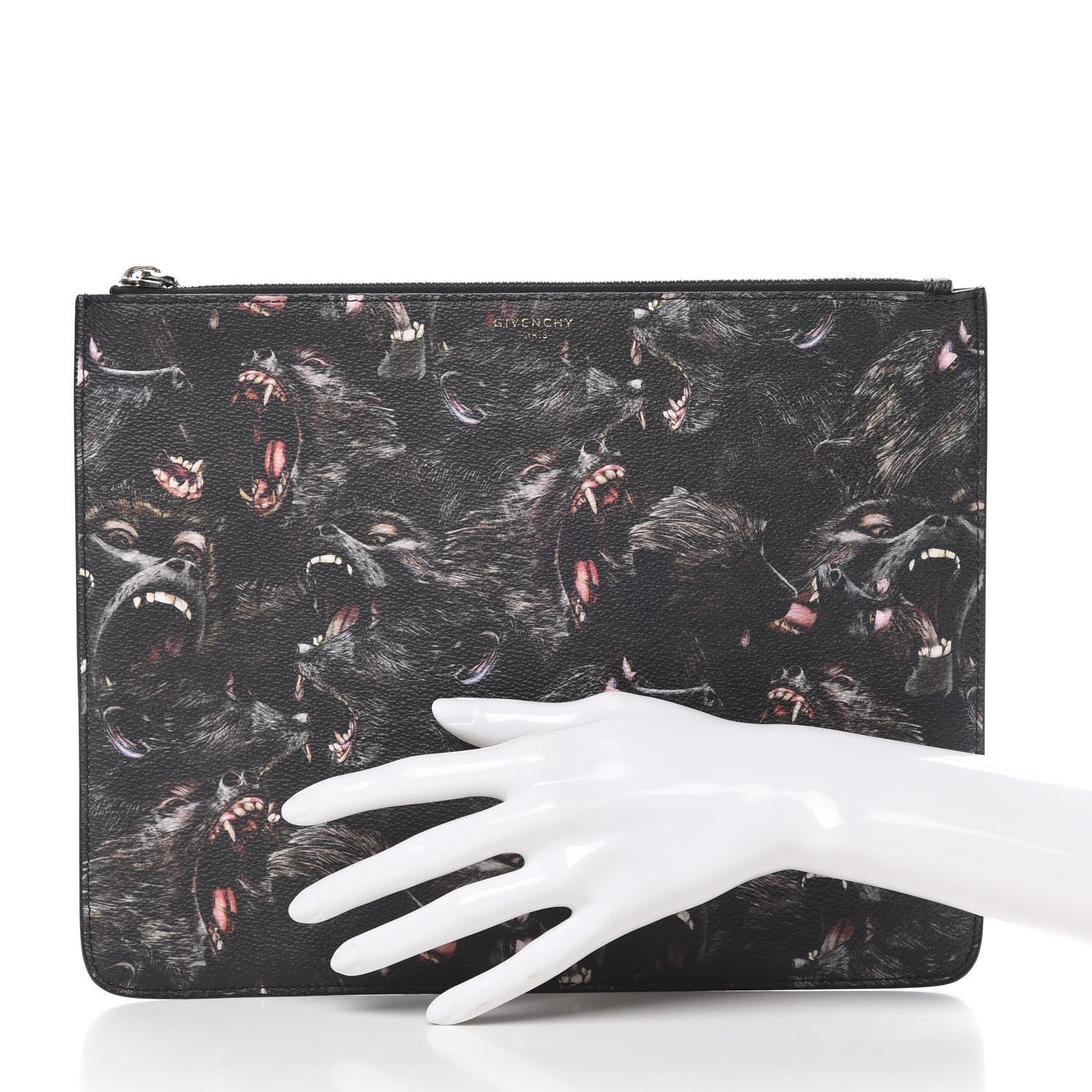 Givenchy Coated Canvas All Over Monkey Brother Print Large Zip Pouch Black 2 of 7