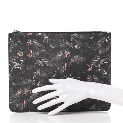 Givenchy Coated Canvas All Over Monkey Brother Print Large Zip Pouch Black 2 of 7
