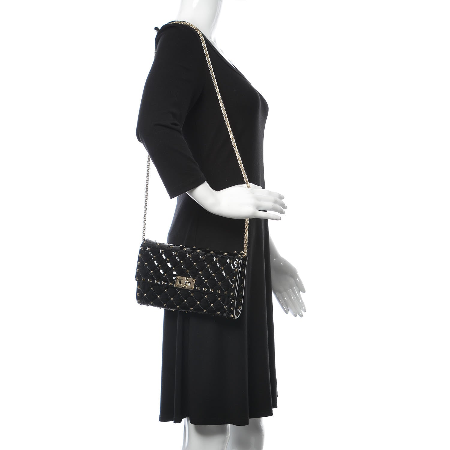Valentino Garavani Patent Rockstud Spike Wallet on Chain Black 2 of 9