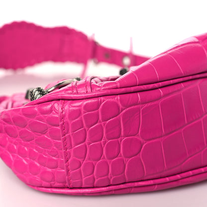 Balenciaga Extra Supple Calfskin Crocodile Embossed XS Le Cagole Shoulder Bag Lipstick Pink 8 of 9