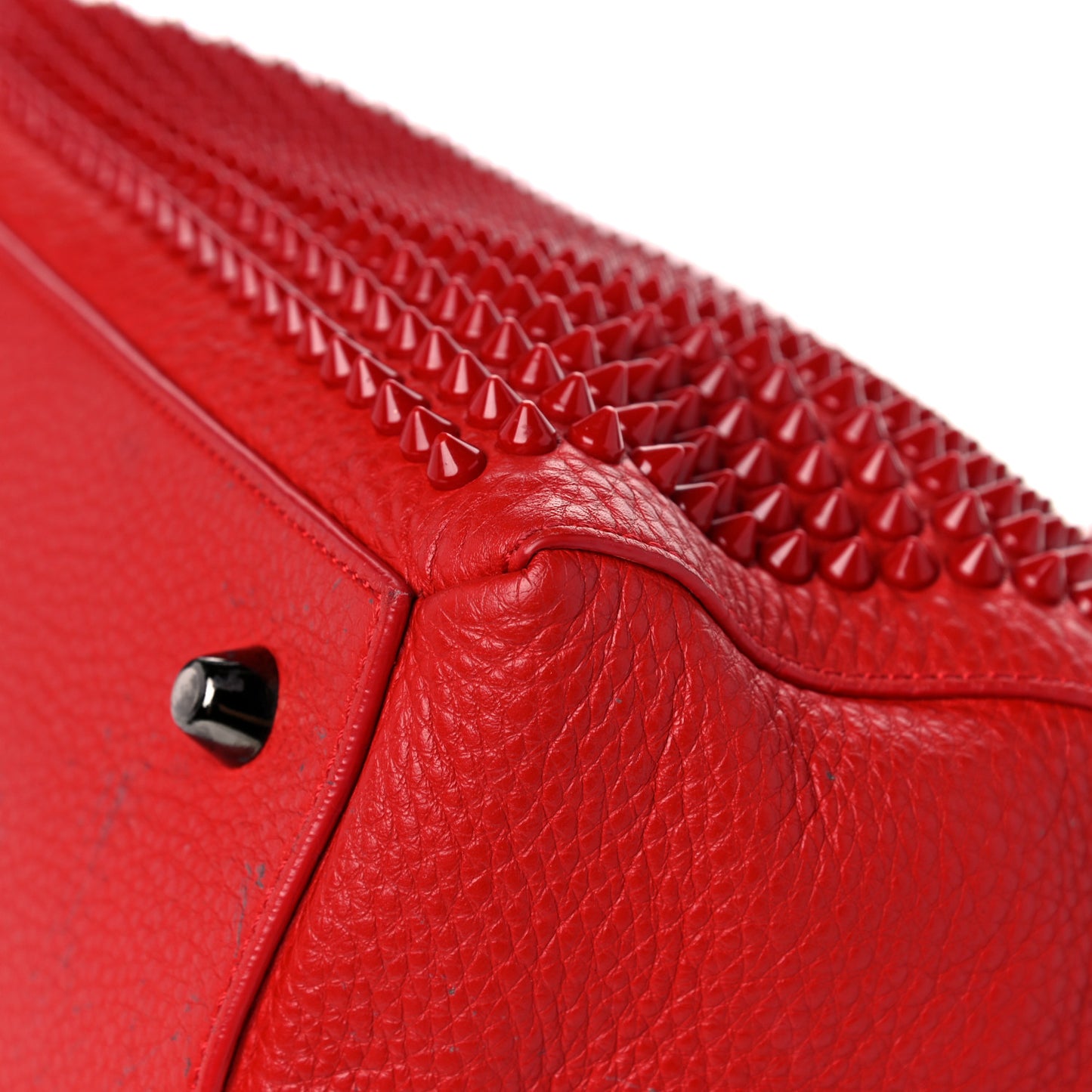 Grained Calfskin Studded Panettone Bowling Bag Red