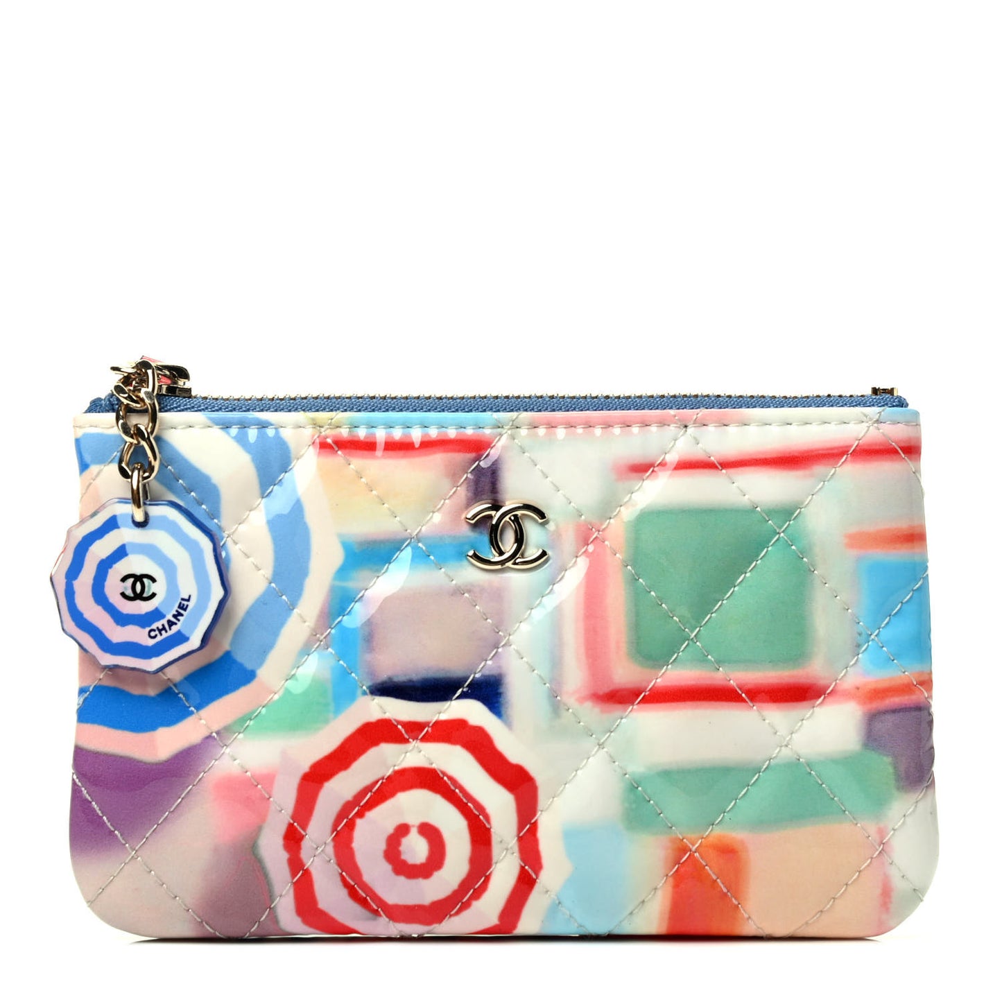 Patent Calfskin Printed Quilted Small Cosmetic Case Multicolor