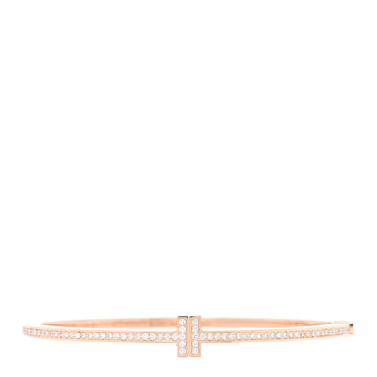 Tiffany 18K Rose Gold Diamond T Hinged Wire Bangle Bracelet 1 of 4