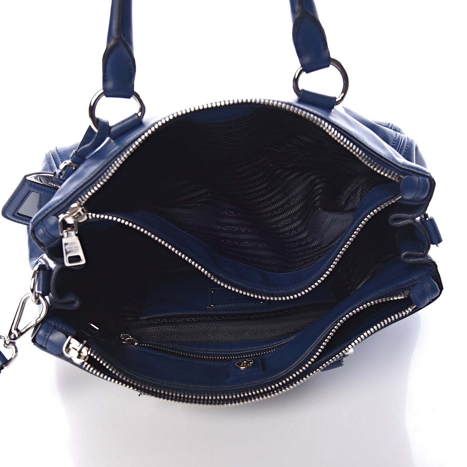 Prada Soft Calf Double Zip Shoulder Bag Bleuette 6 of 12