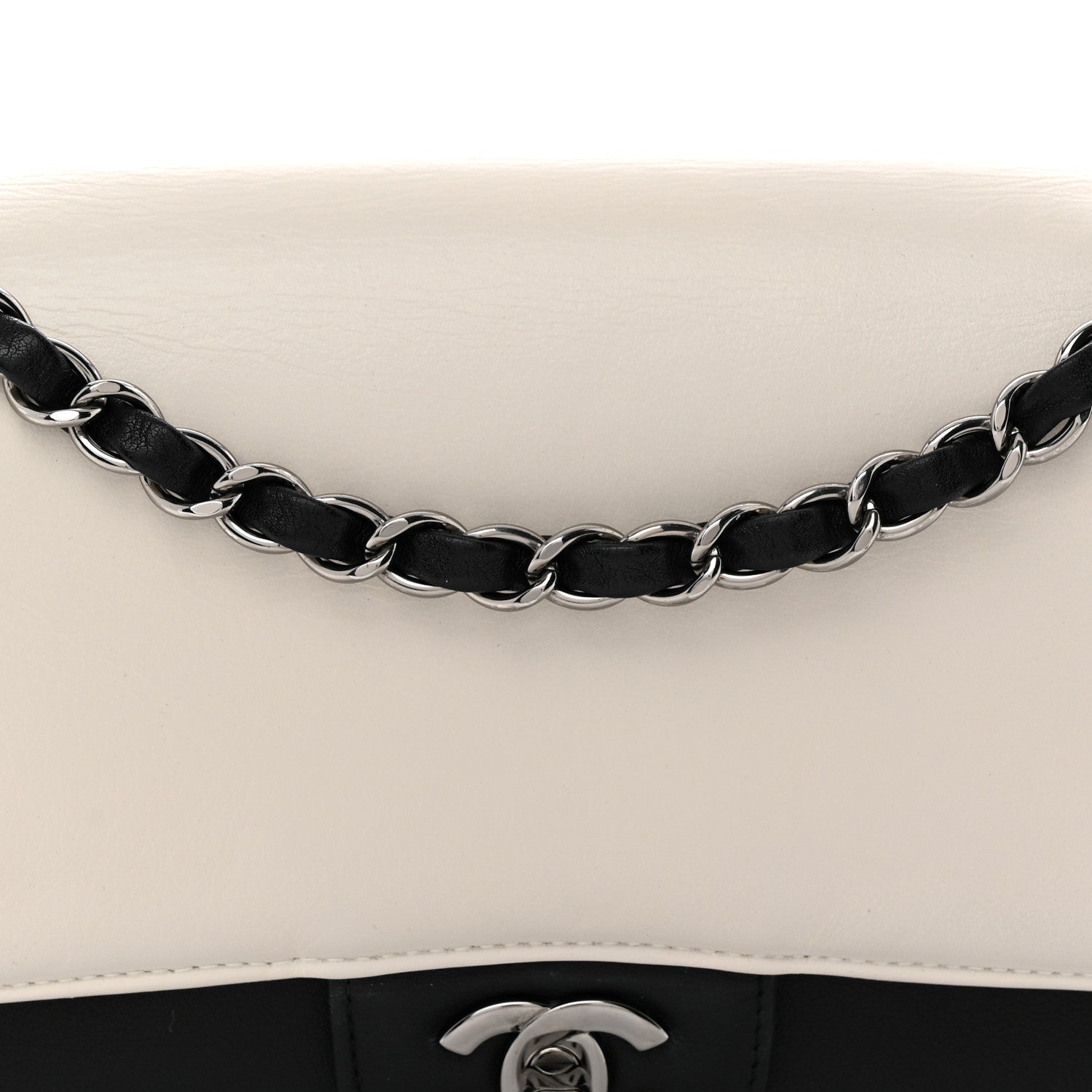 Chanel Calfskin Duo Medium Double Flap  White Black 8 of 13