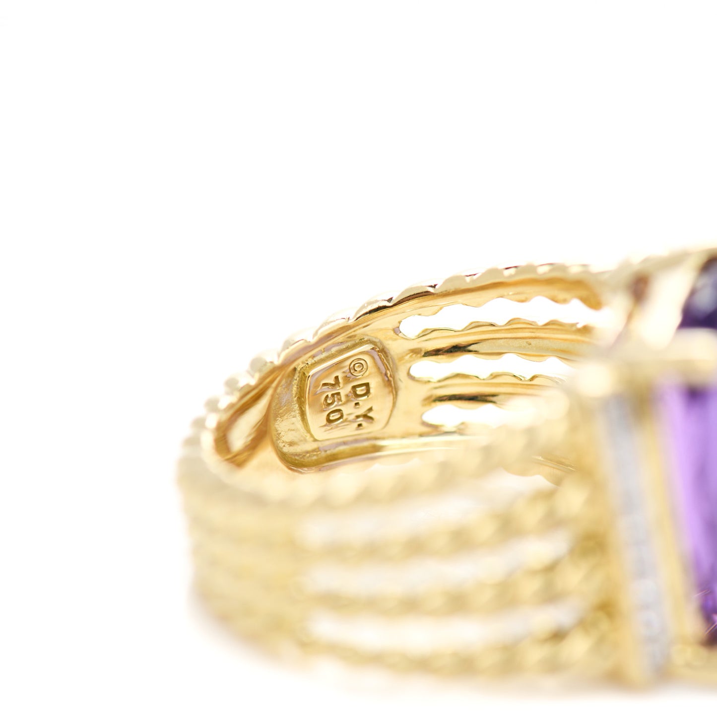 18K Yellow Gold Diamond Amethyst 16mm Wheaton Ring 54 6.75