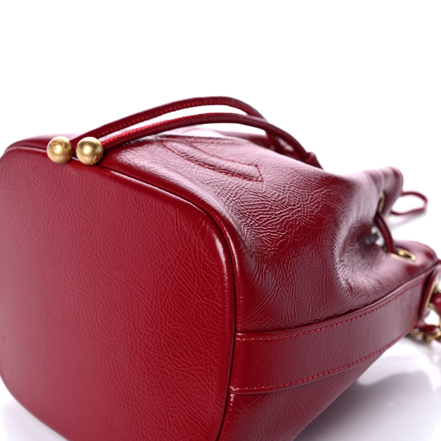 Shiny Aged Calfskin CC Chain Mini Drawstring Bag Red
