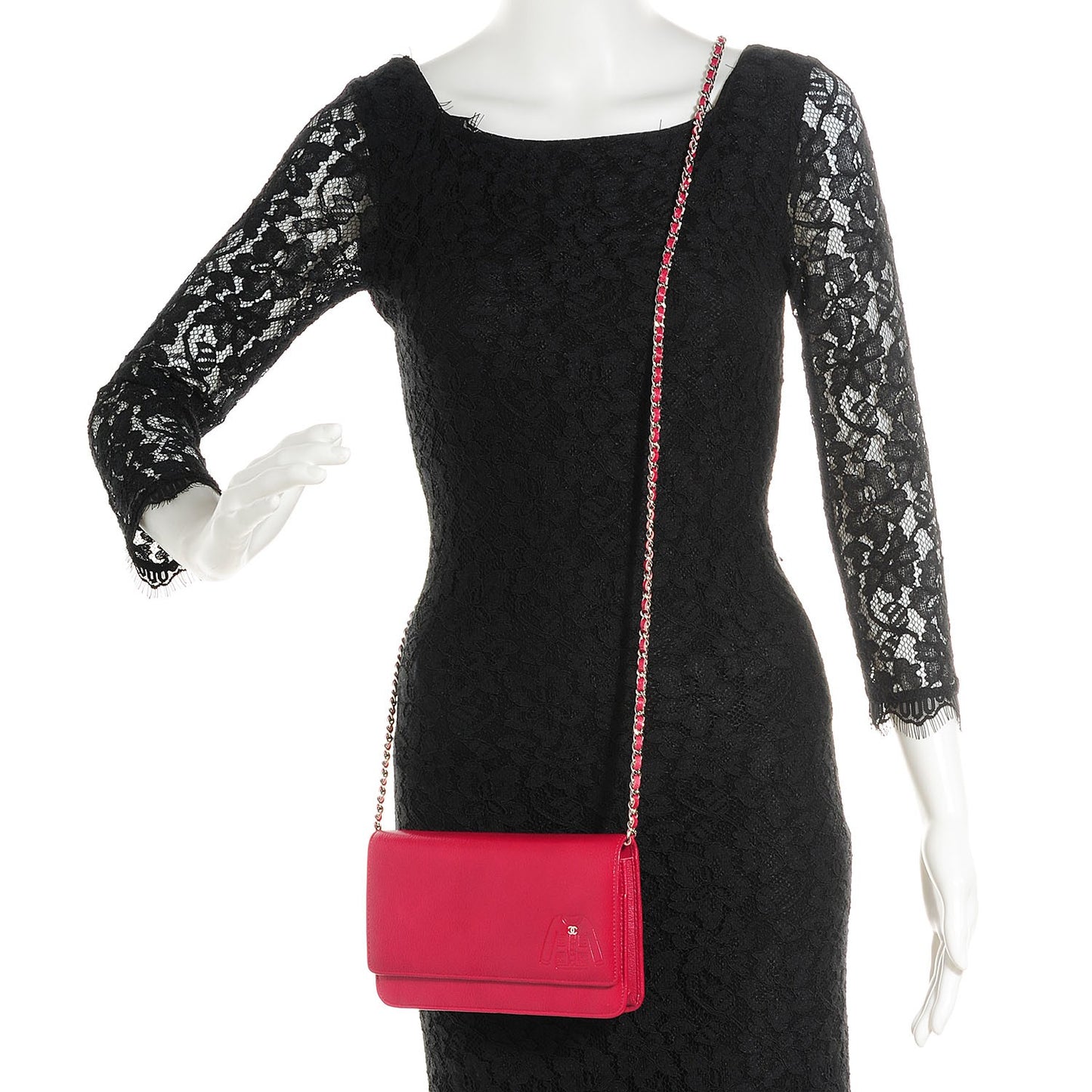 Goatskin Embossed Jacket Wallet On Chain WOC Red