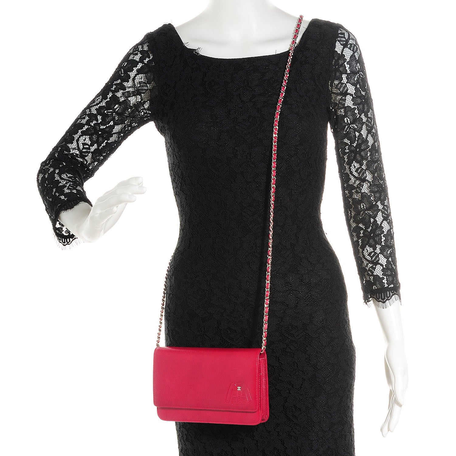 Chanel Goatskin Embossed Jacket Wallet On Chain WOC Red 2 of 10