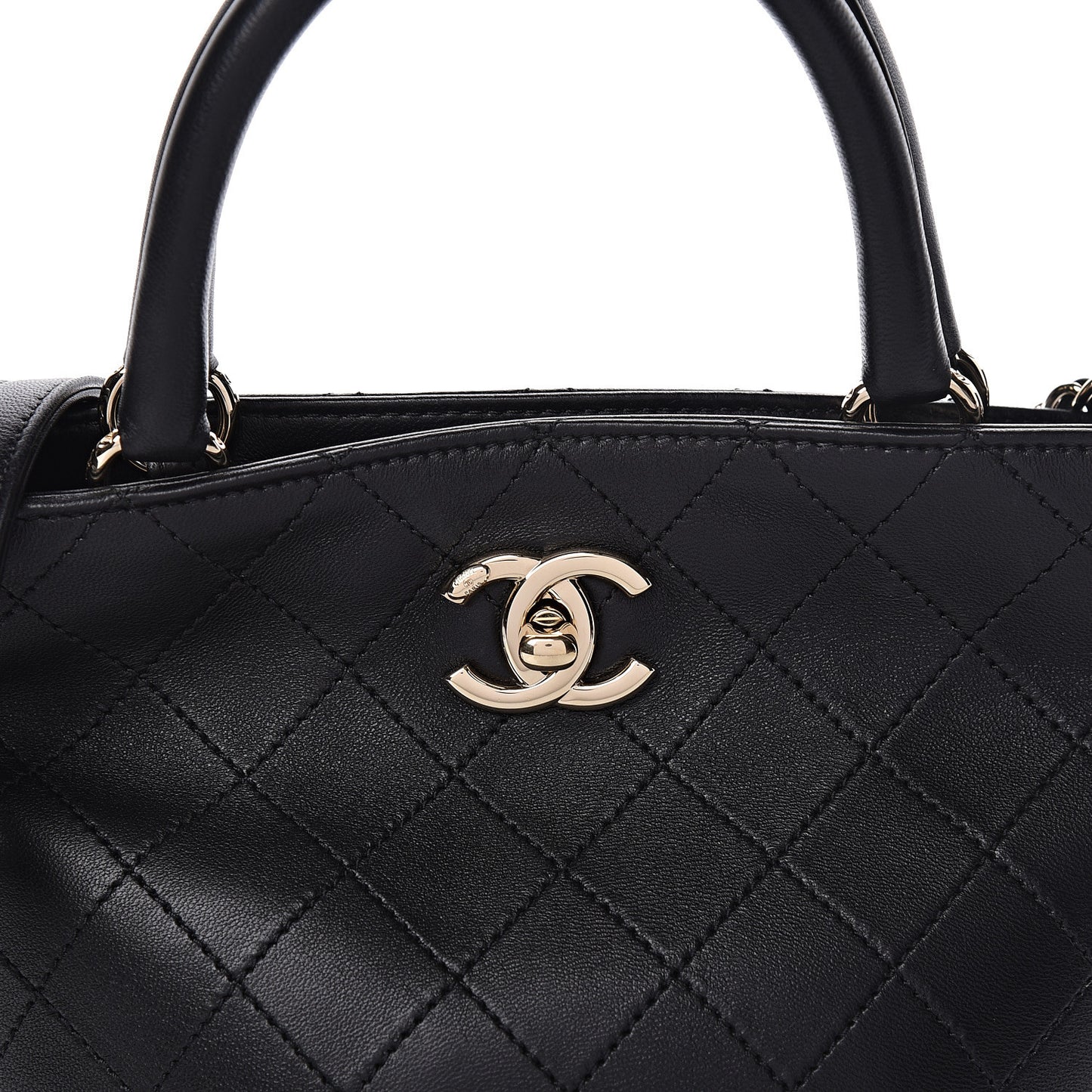 Lambskin Stitched Small Shopping Tote Black