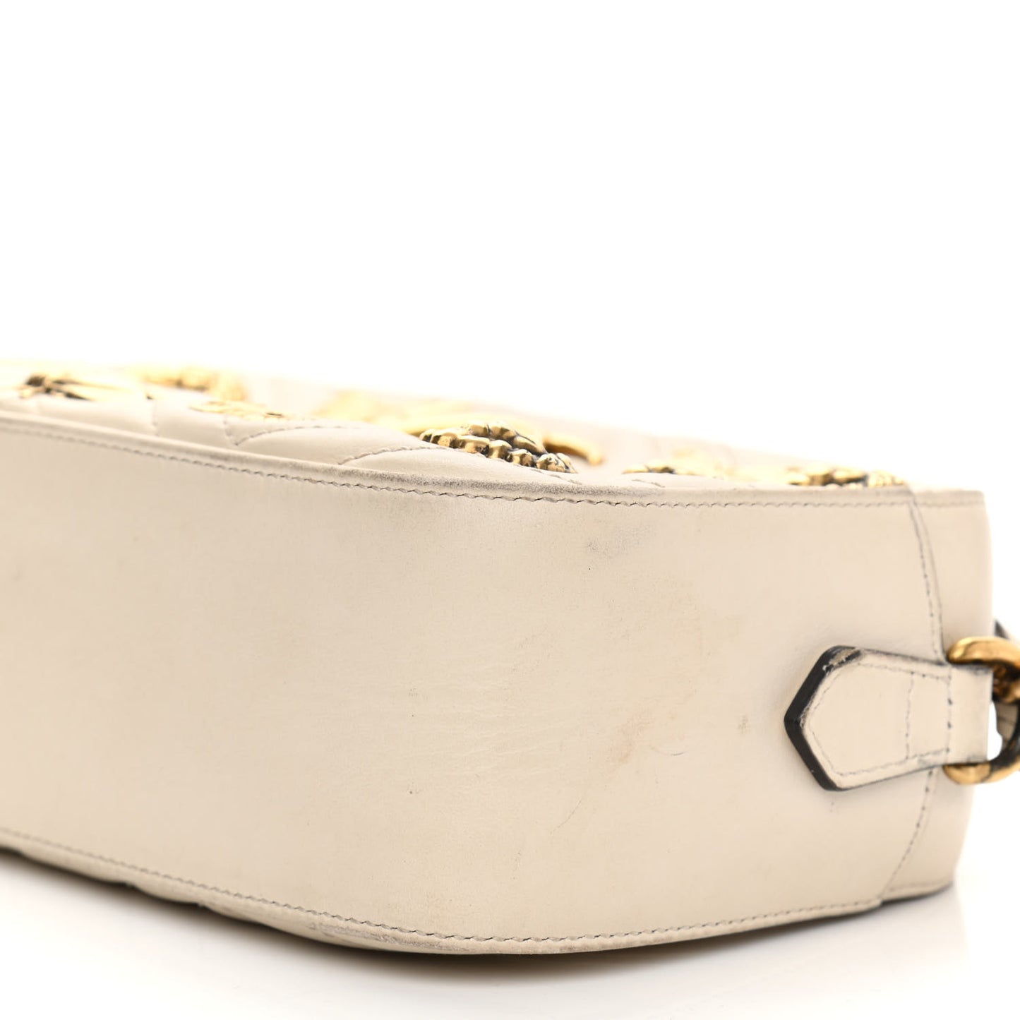 Calfskin Matelasse Animal Studs Small GG Marmont Chain Shoulder Bag White