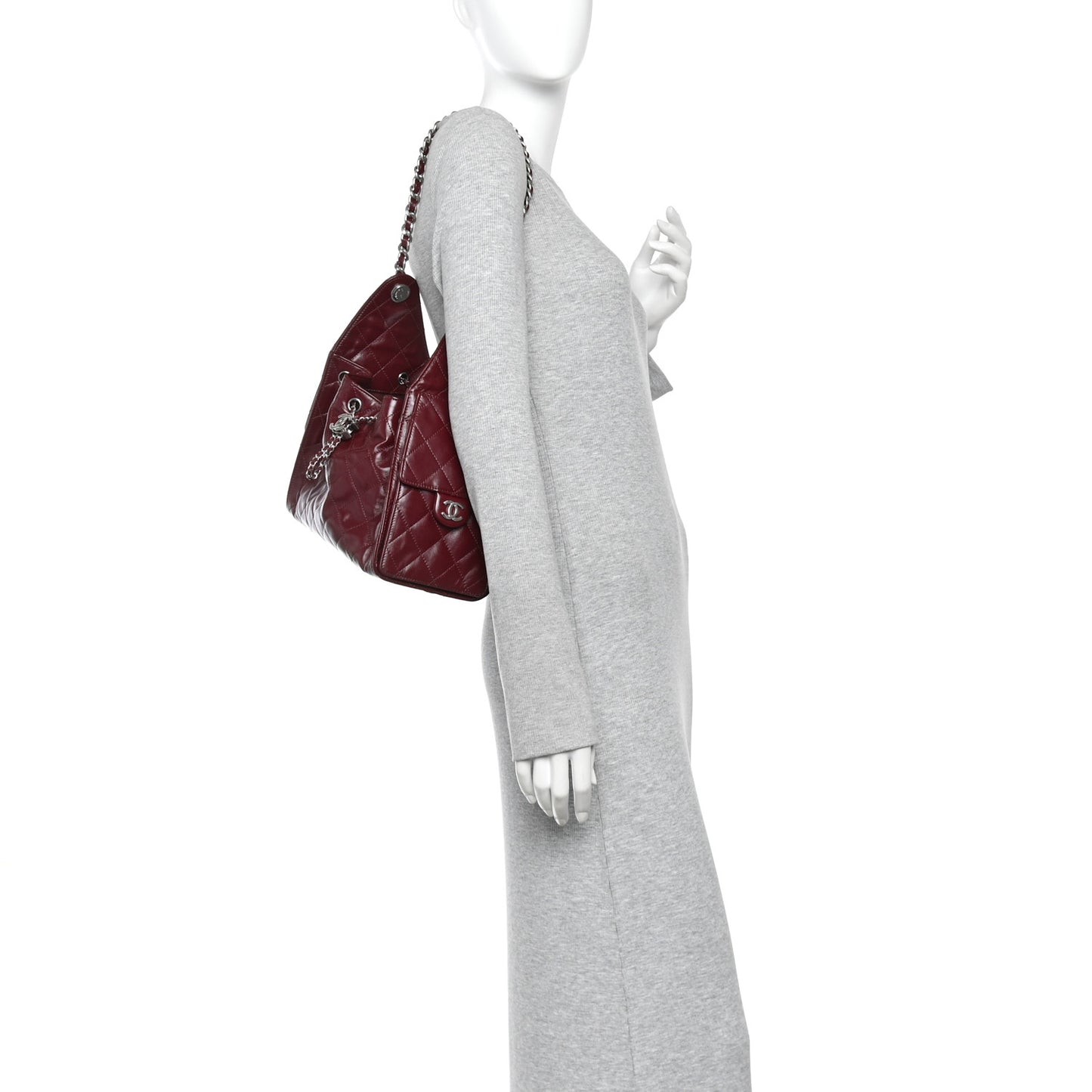 Shiny Calfskin Quilted Small Chanel 25 Handbag Burgundy