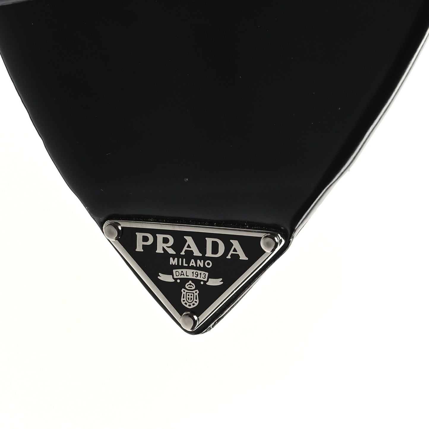 Plexiglass Calfskin Metal Triangle Logo 75mm Slide Sandals 41 Black
