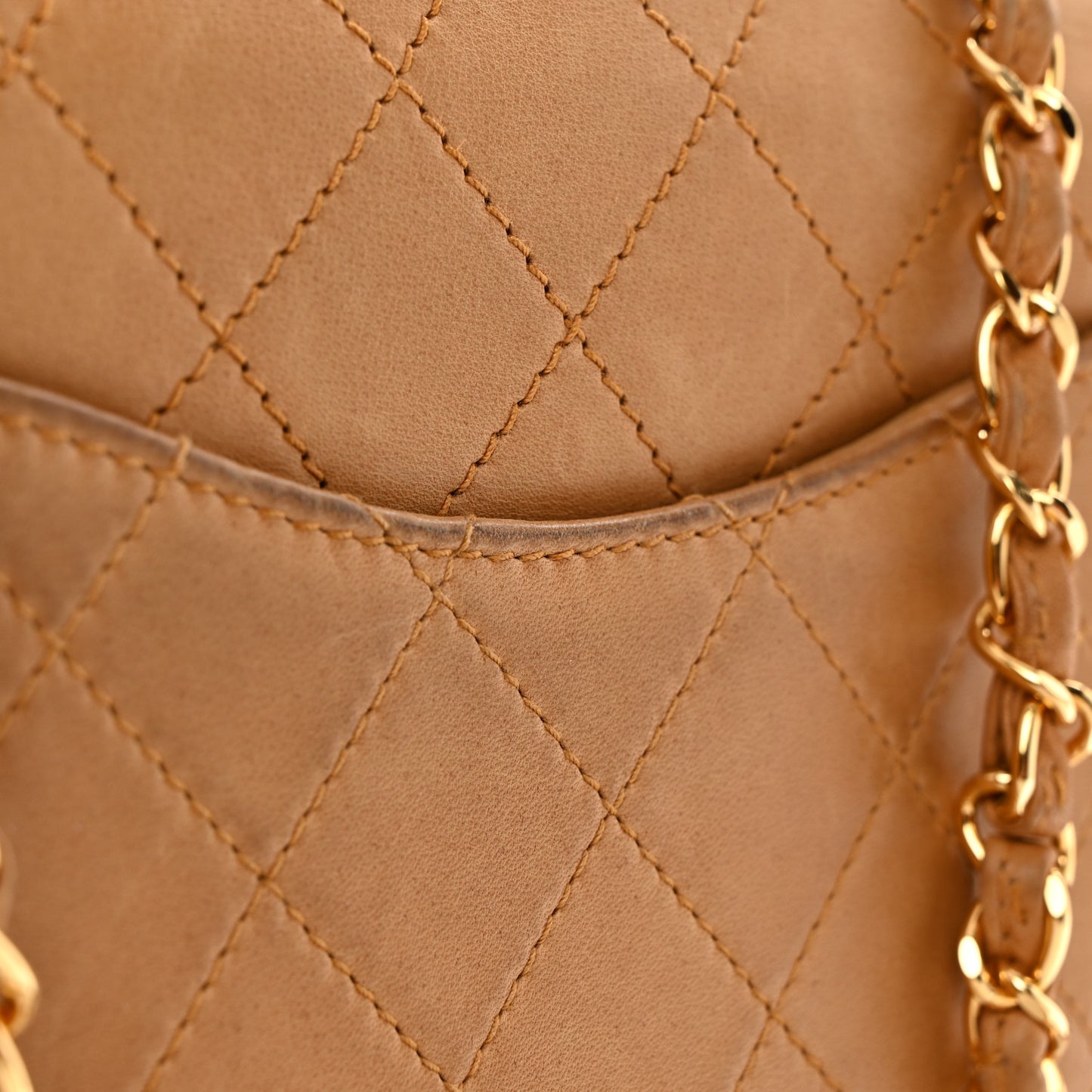 Lambskin Quilted Small Single Flap Beige