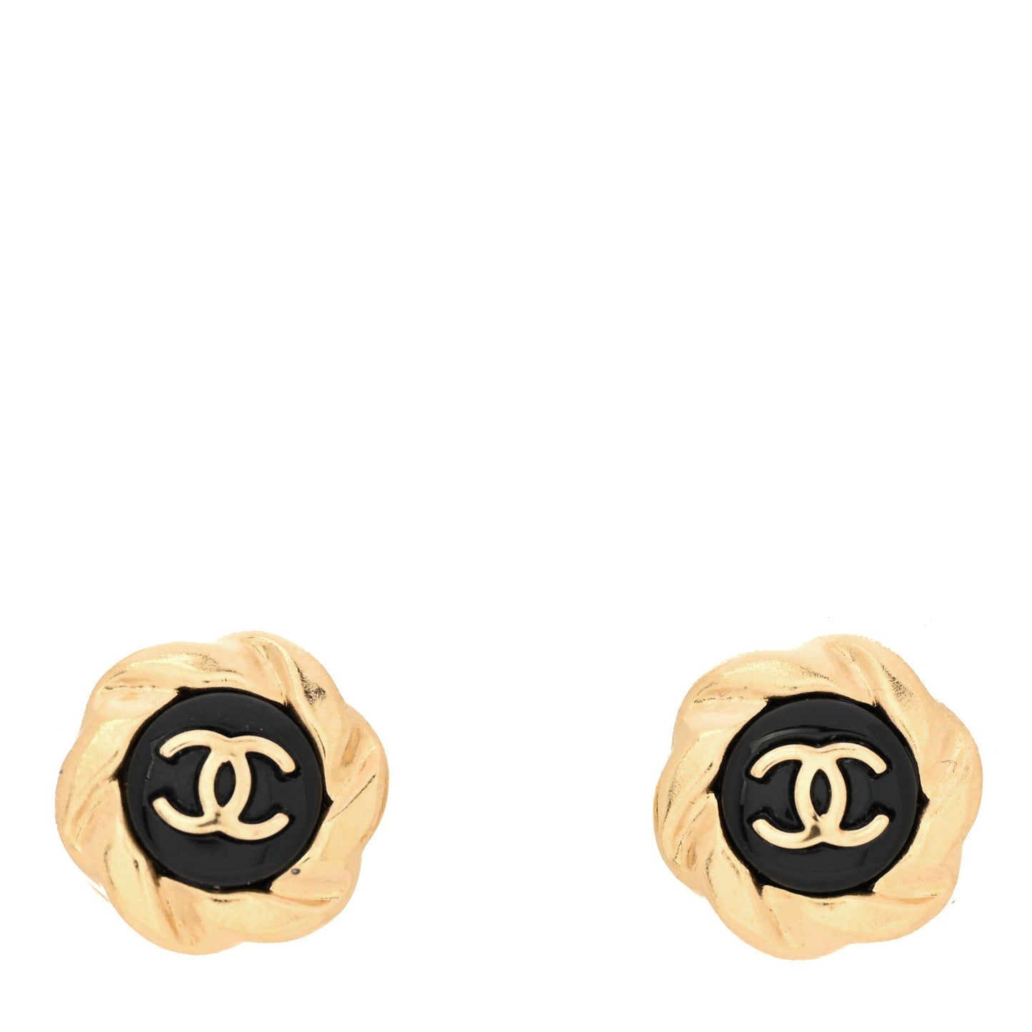Resin CC Round Earrings Gold Black