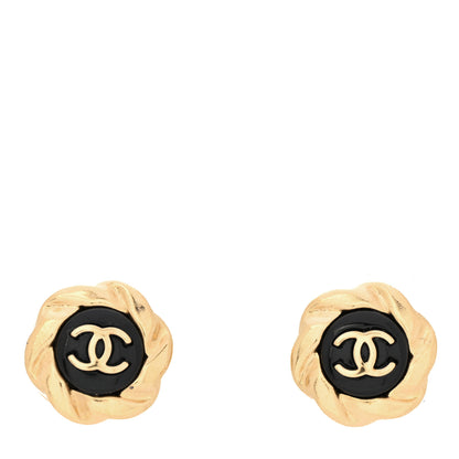Chanel Resin CC Round Earrings Gold Black 1 of 5