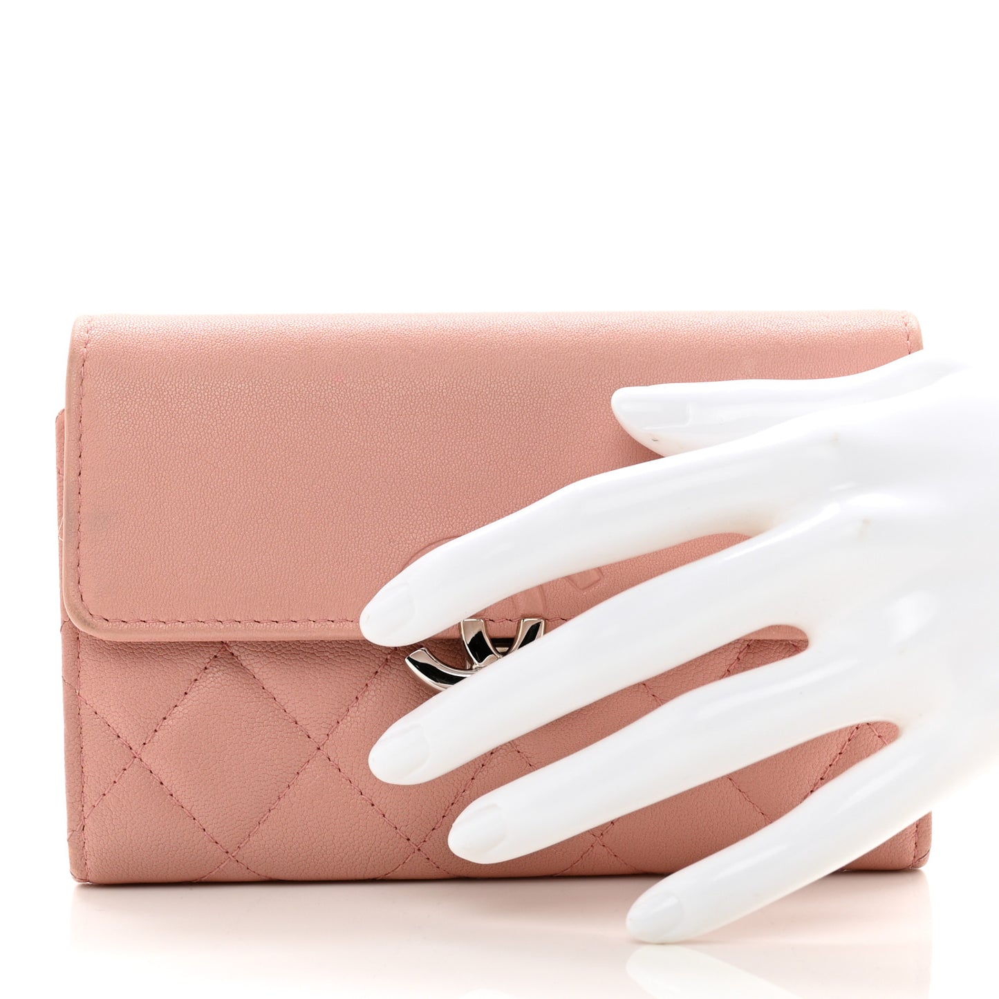 Lambskin Quilted CC Box Flap Wallet Light Pink