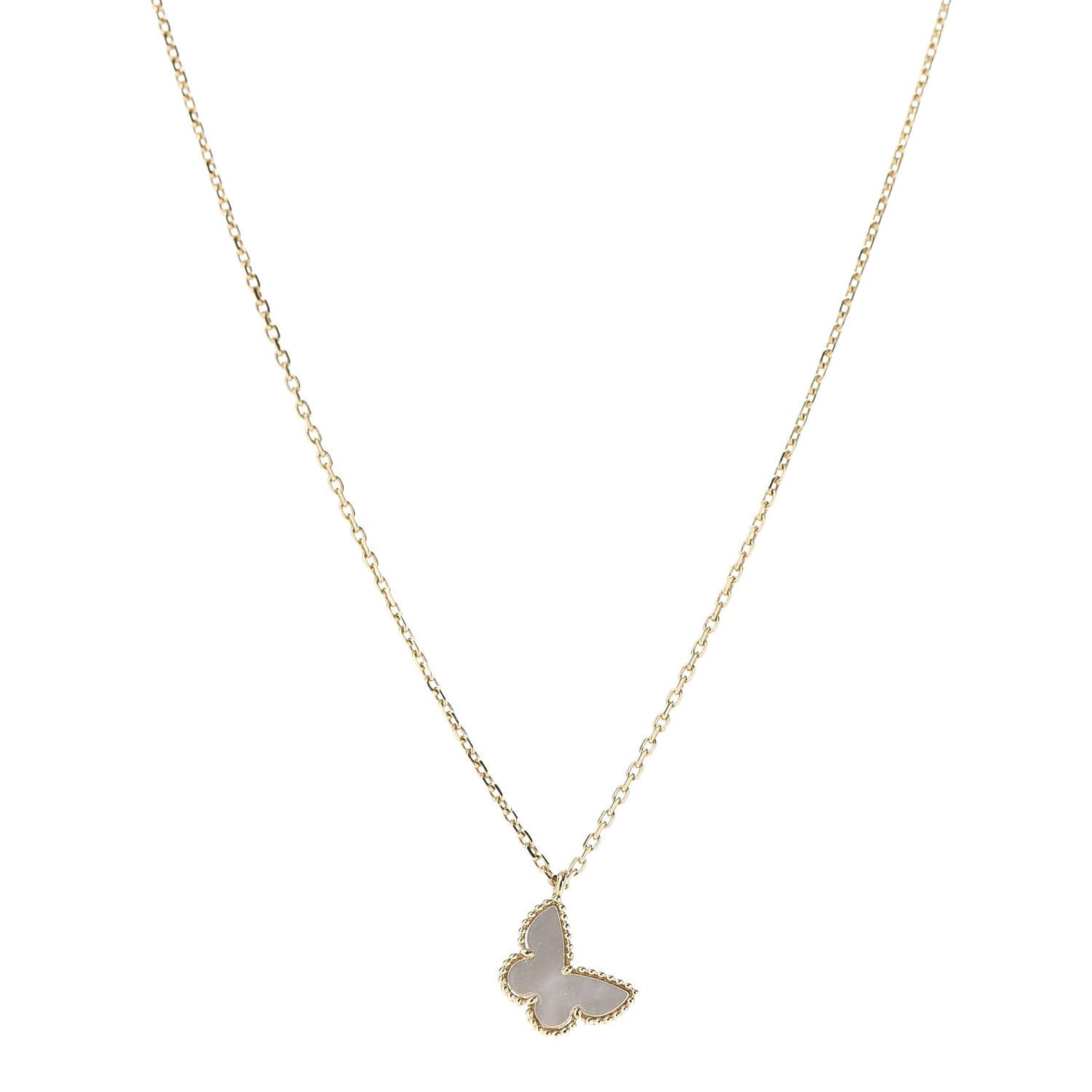 18K Yellow Gold Mother of Pearl Sweet Alhambra Butterfly Pendant Necklace