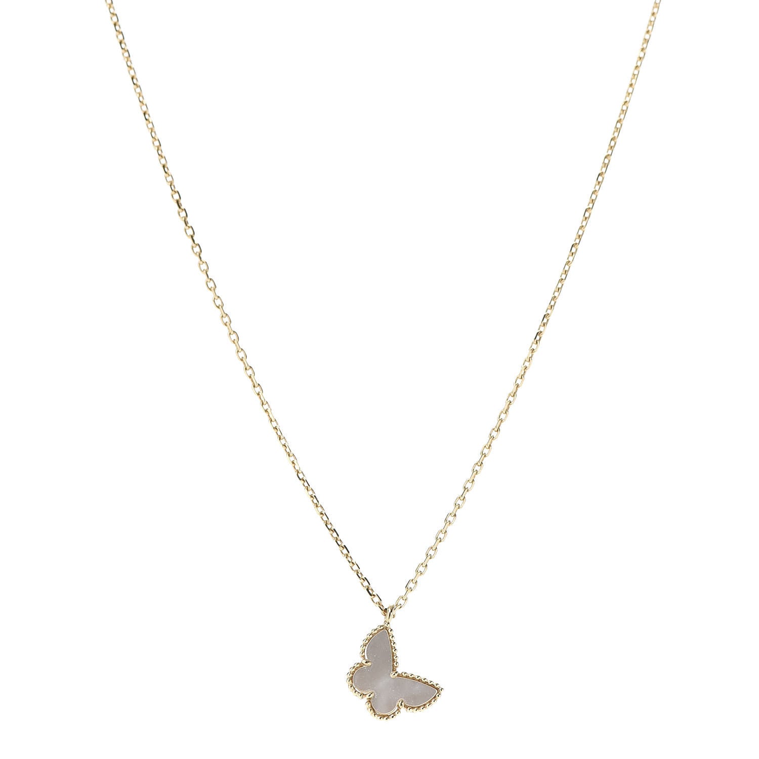 Van Cleef & Arpels 18K Yellow Gold Mother of Pearl Sweet Alhambra Butterfly Pendant Necklace 1 of 6