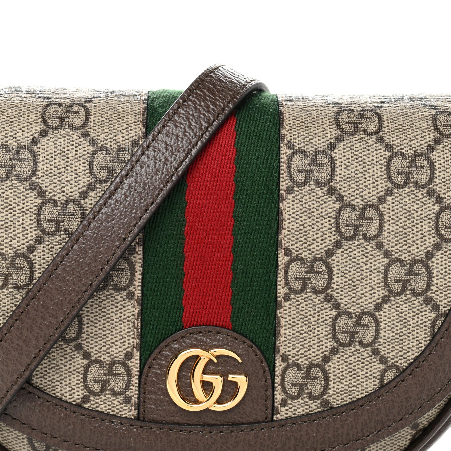 Gucci GG Supreme Monogram Textured Dollar Calfskin Web Mini Ophidia Flap Shoulder Bag Beige Ebony New Acero 7 of 10