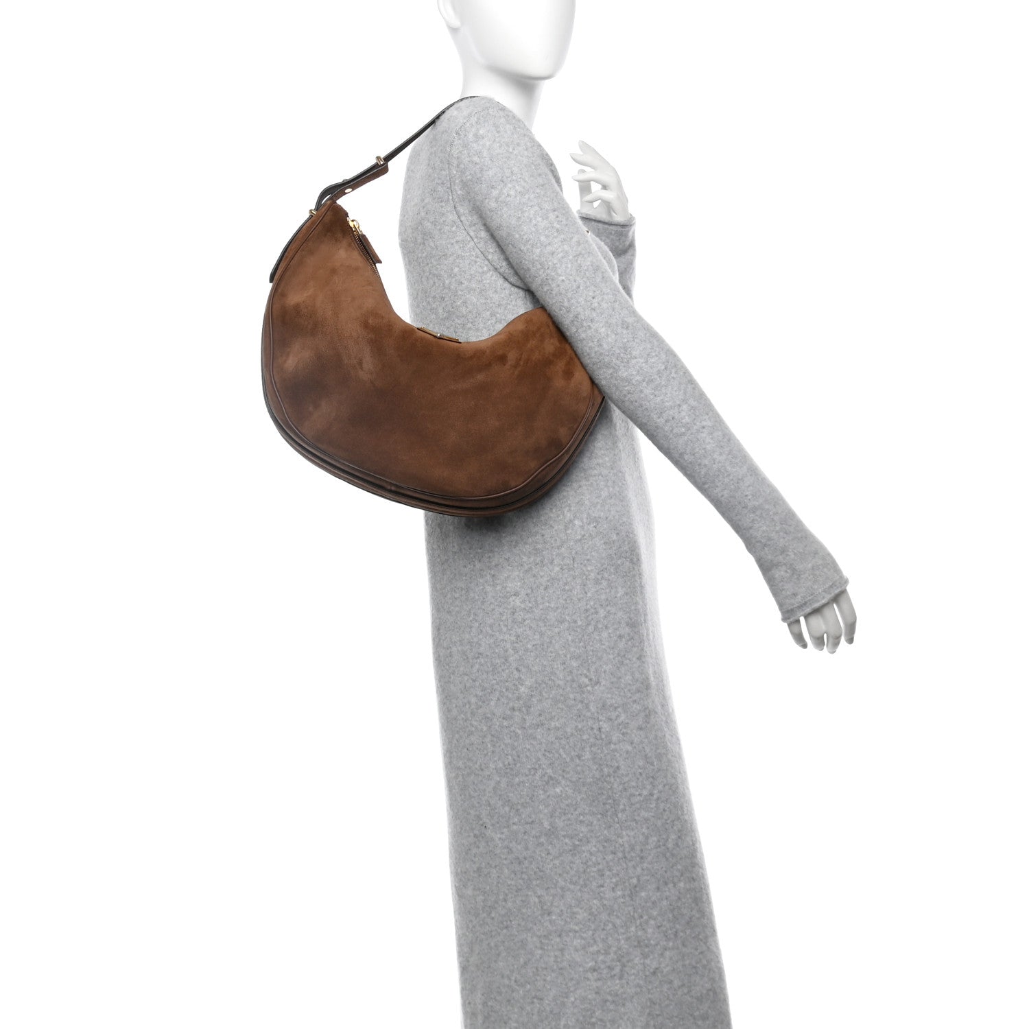 Prada Scamosciato Large Arque Shoulder Bag Cacao 2 of 10