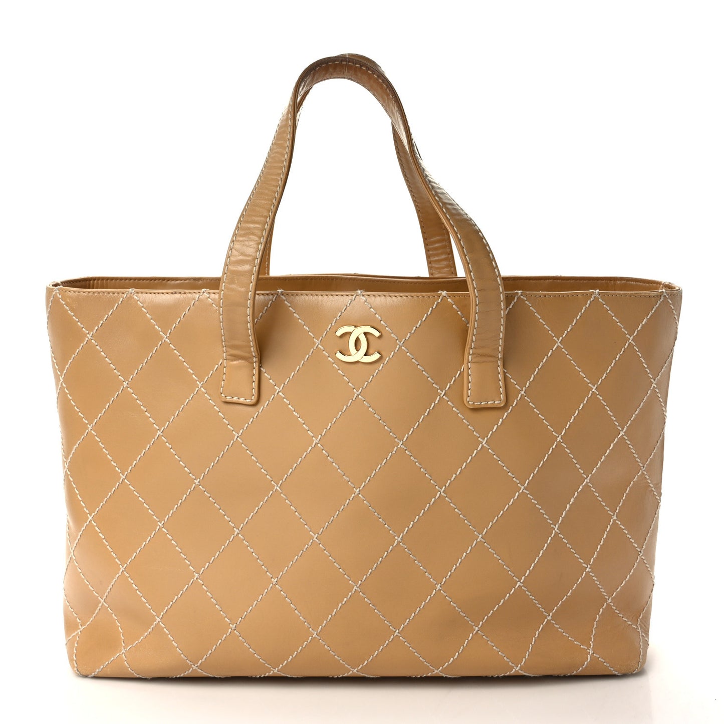 Calfskin Wild Stitch Large Tote Beige