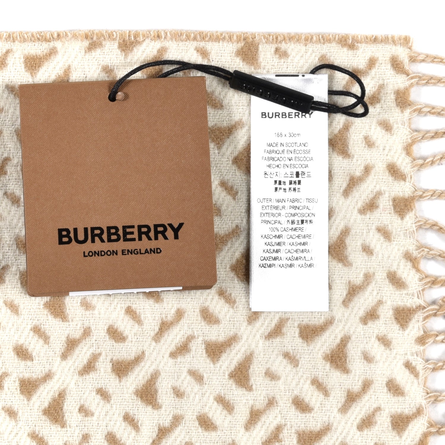 Burberry Cashmere TB Motif Jacquard Scarf Archive Beige 4 of 4
