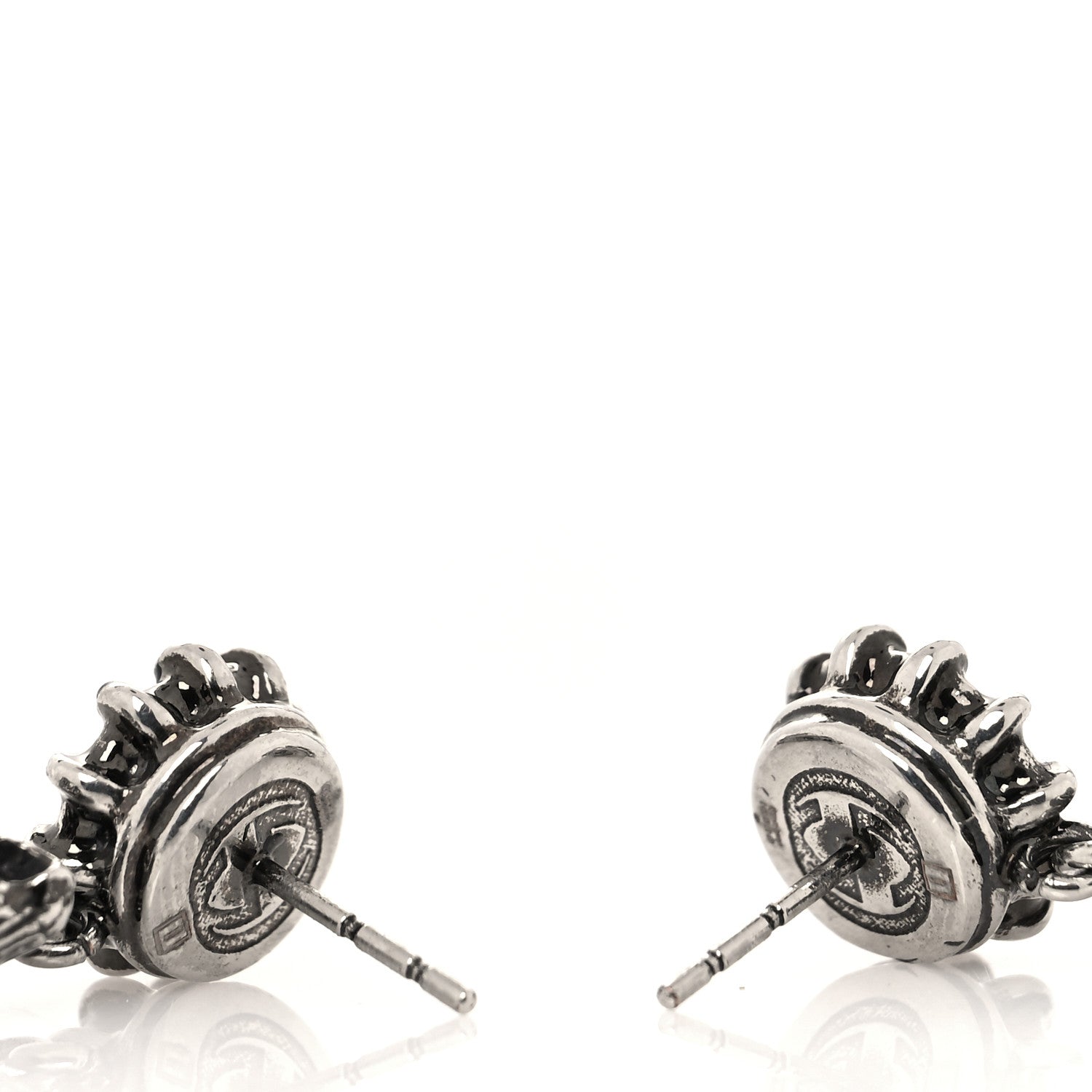 Gucci Metal Crystal Feline Head Earrings Silver 3 of 4