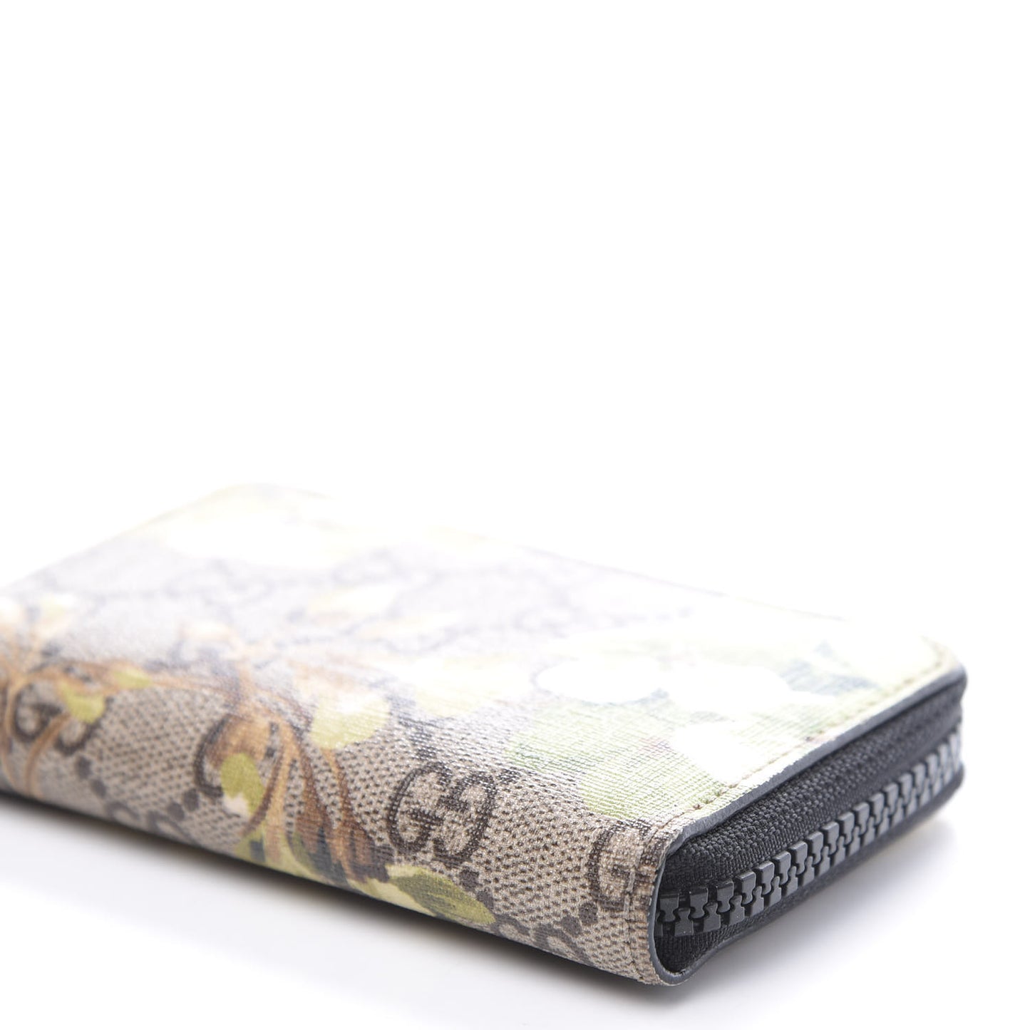 GG Supreme Monogram Blooms Zip Around Card Case Wallet Beige New Military Black