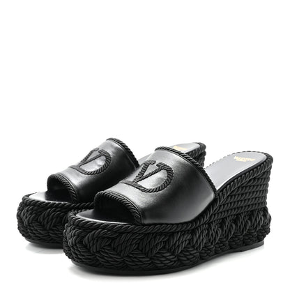 Valentino Garavani Calfskin Silk Torchon Vlogo Platform Espadrille 100 Wedge Sandals 39 Black 4 of 10