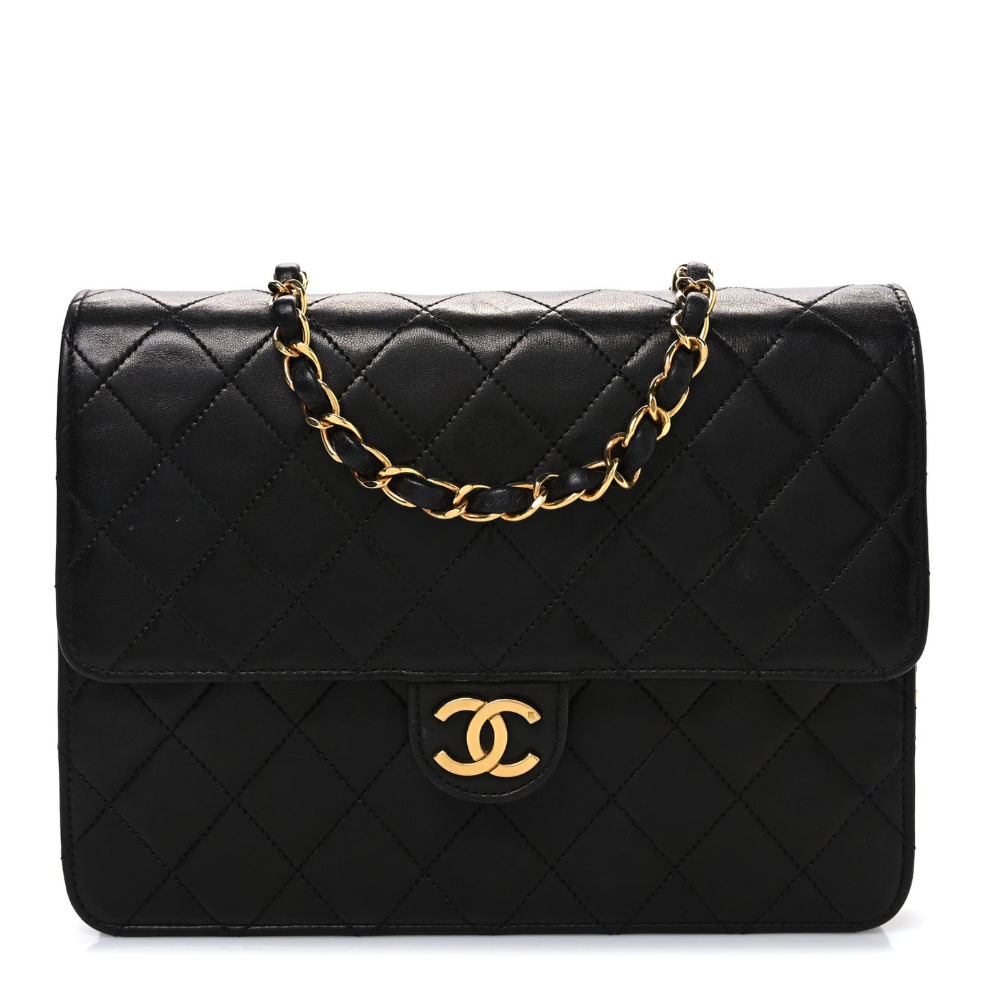 Lambskin Quilted Small Single Flap Bag Black
