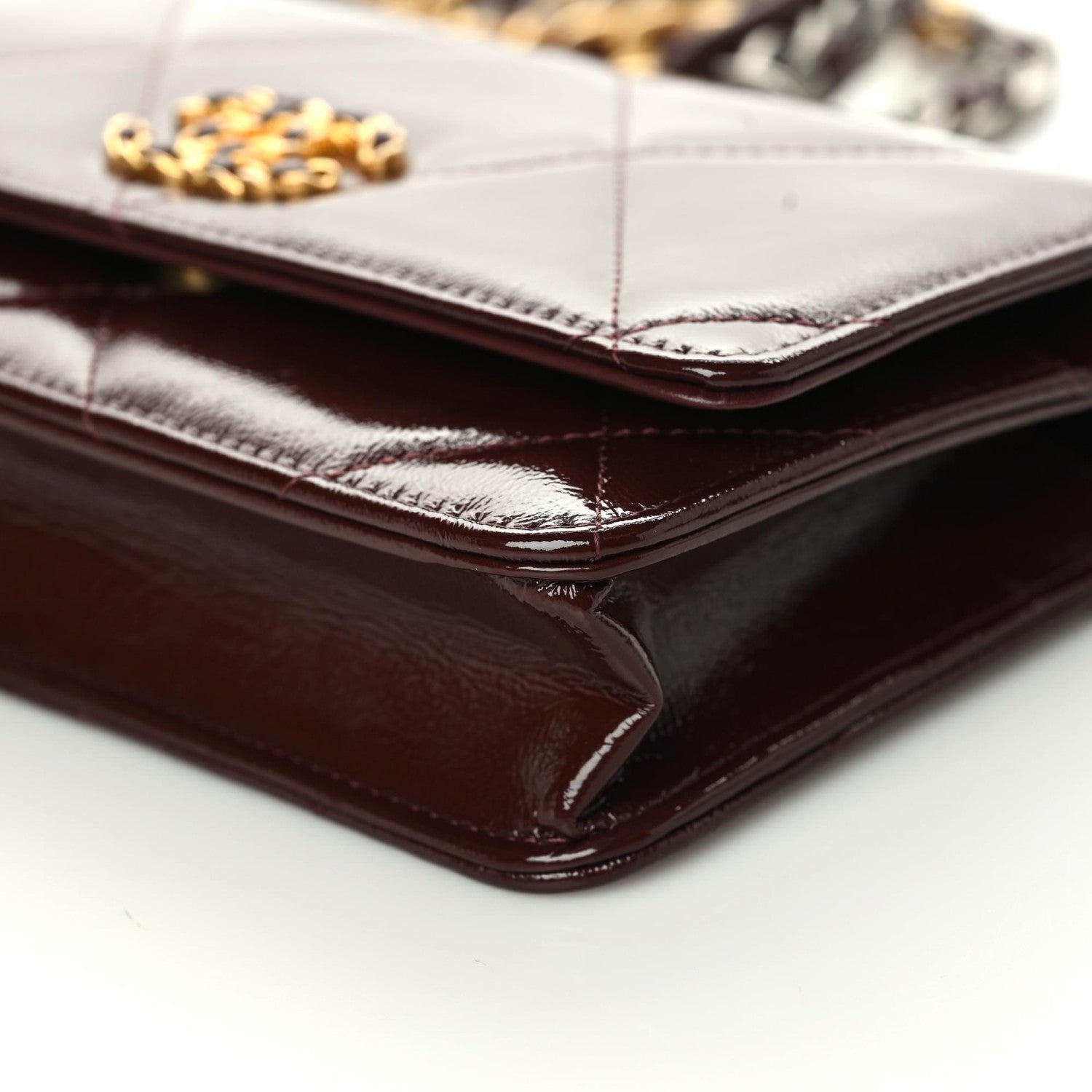 Chanel Shiny Crumpled Calfskin Quilted Chanel 19 Wallet On Chain WOC Burgundy 6 of 9