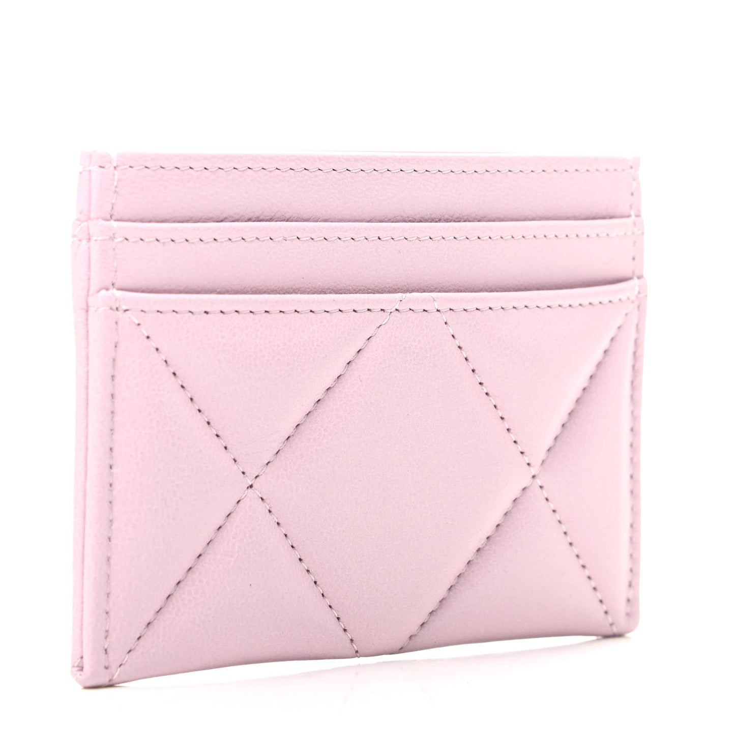 Lambskin Quilted Chanel 19 Card Holder Light Pink