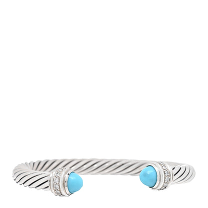 David Yurman Sterling Silver Diamond Turquoise 7mm Cable Classics Bracelet 1 of 3