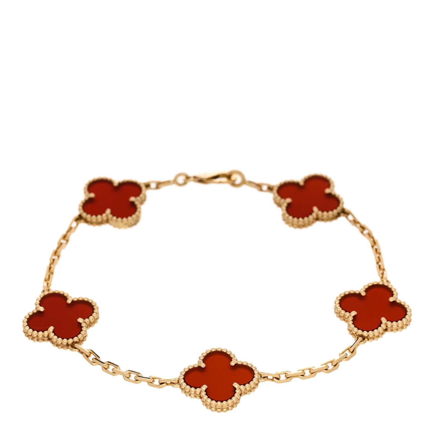 18K Yellow Gold Carnelian 5 Motifs Vintage Alhambra Bracelet