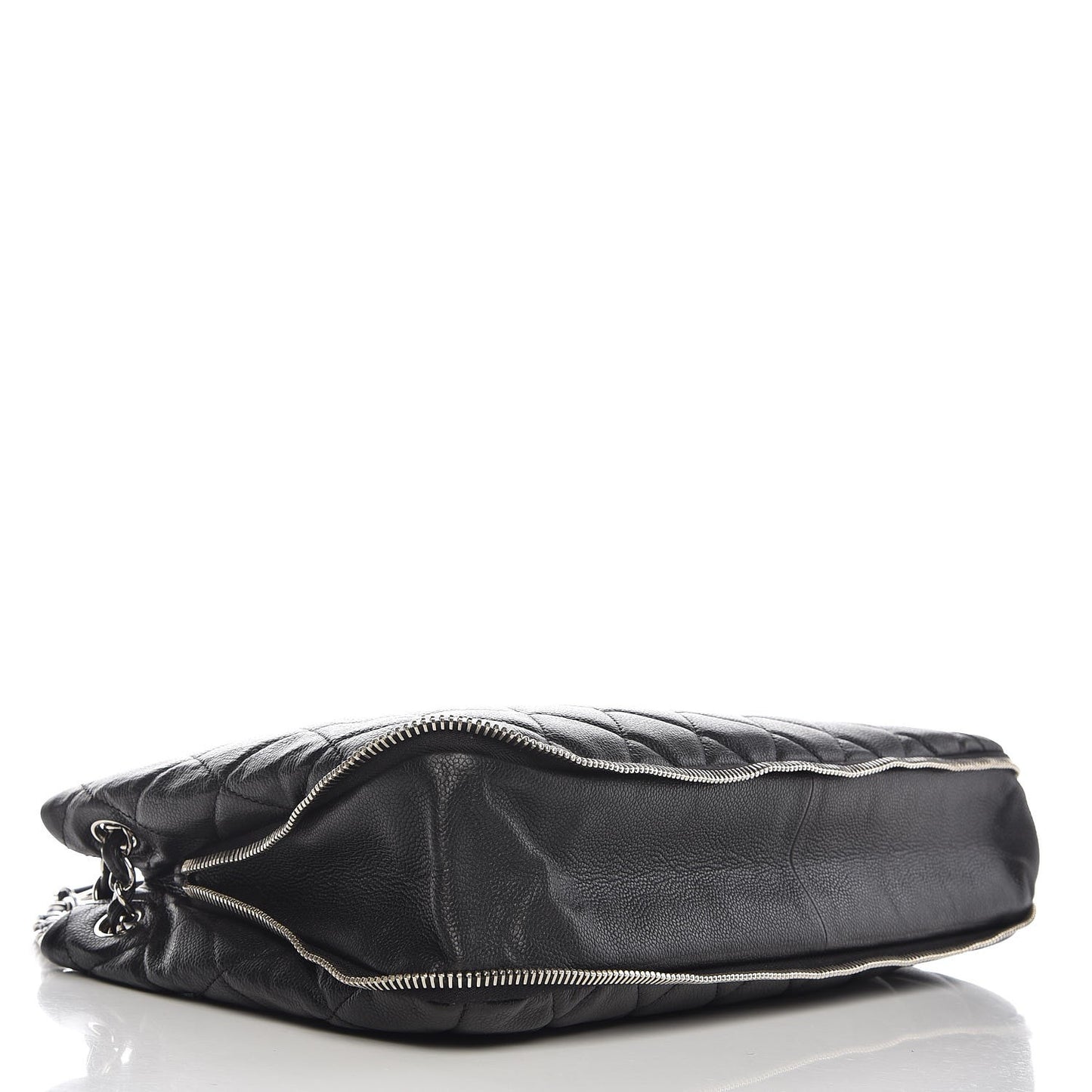 Caviar Quilted Expandable Zip Shoulder Bag Black