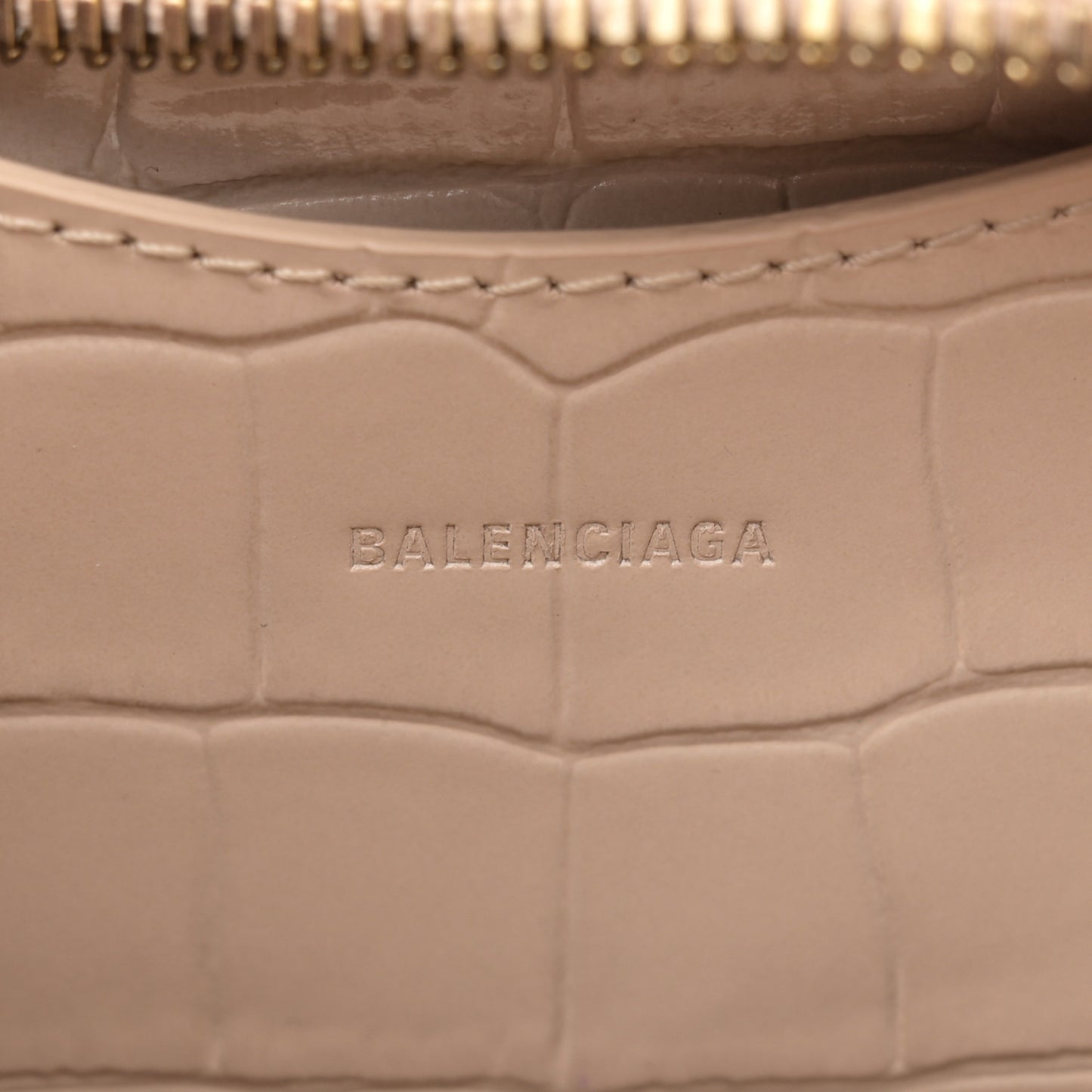 Shiny Supple Calfskin Crocodile Embossed Neo Classic Gold Hardware Mini City Light Beige