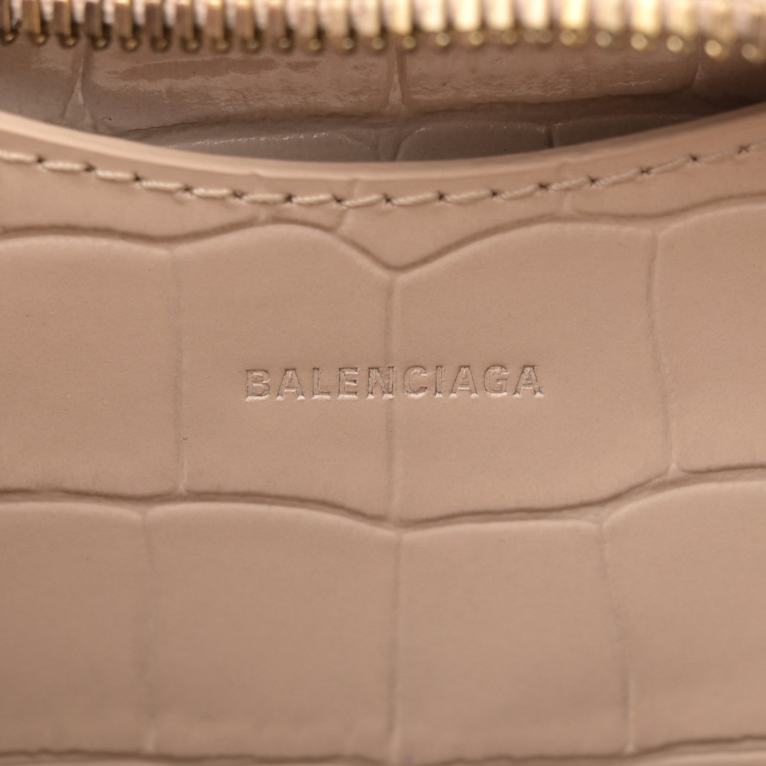 Balenciaga Shiny Supple Calfskin Crocodile Embossed Neo Classic Gold Hardware Mini City Light Beige 6 of 13
